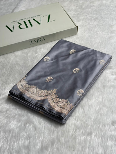 Gray Shades Scallop Booti Mashru Silk Saree MCS27