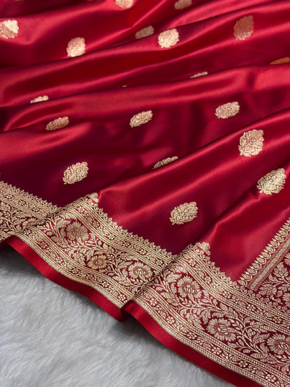 Maroon Booti Pattern Satin Katan Silk Saree SK65