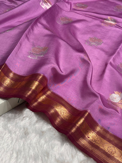 Contrast Lavender With Garnet Boota Handwoven Raw Mango Silk RM-29