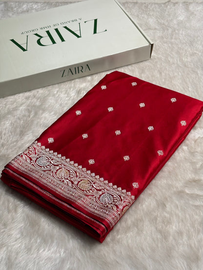Banarasi Red Minakari Booti Mashru Silk Saree MS10