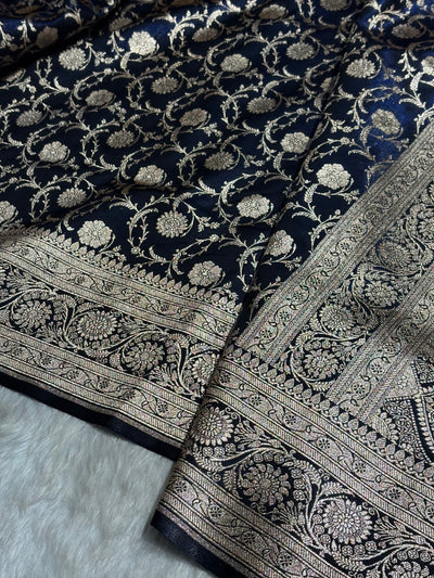 Ultra Light Weight Satin Silk Jaal in Dark Navy Blue Shades SS13