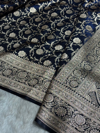 Ultra Light Weight Satin Silk Jaal in Dark Navy Blue Shades SS13