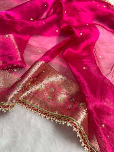 Rani Pink Shades Pure Tissue Silk With Banarasi Swarovski Work Saree with Brocade Blouse BPGPT-08