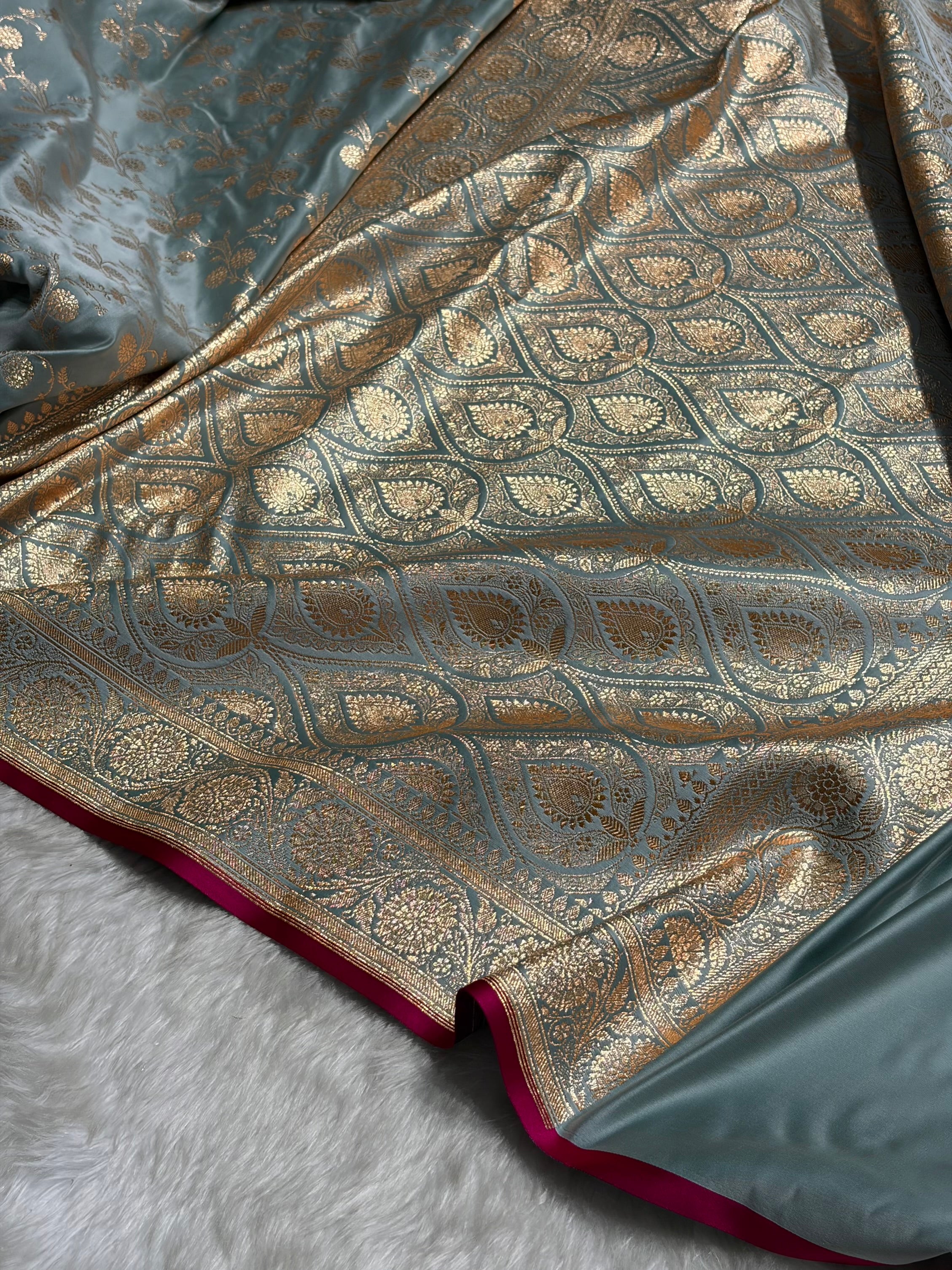 Turquoise Cross Satin Katan Silk Saree SK17