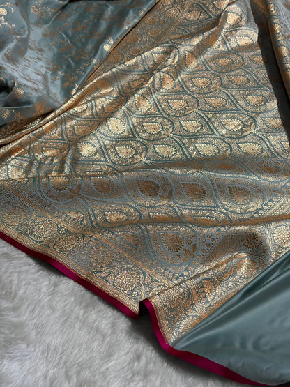 Turquoise Cross Satin Katan Silk Saree SK17