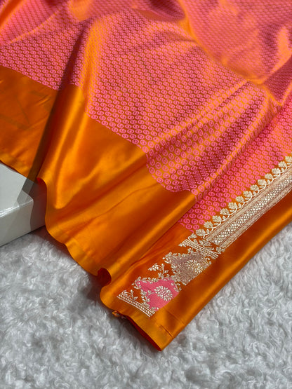 Fire Gold Shades Banarasi Boota Pattern Floral Mashru Silk Saree MSM-119