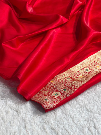 Red Shades Minakari Boota Pattern Banarasi Satin Silk Saree SS44