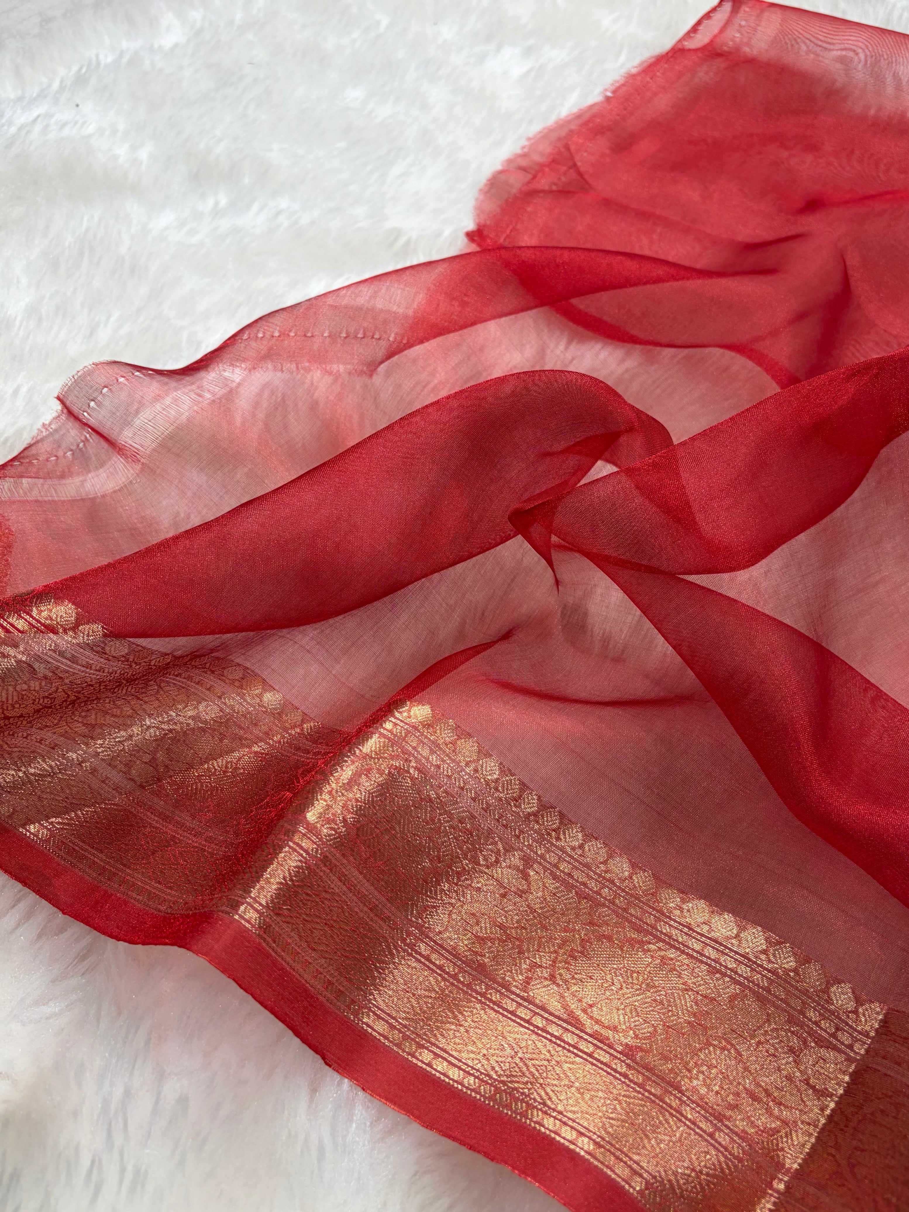Red Shades Boota Pure Tissue Silk Saree PT-21