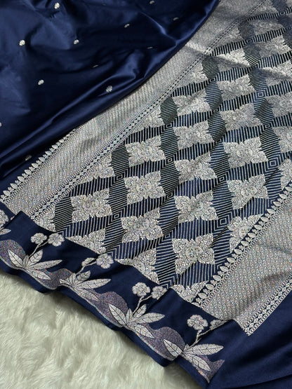 Banarasi Navy Blue Booti Mashru Silk Saree MS58