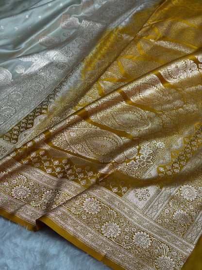 Tusser with Mustard Booti Satin Katan Silk saree SK29