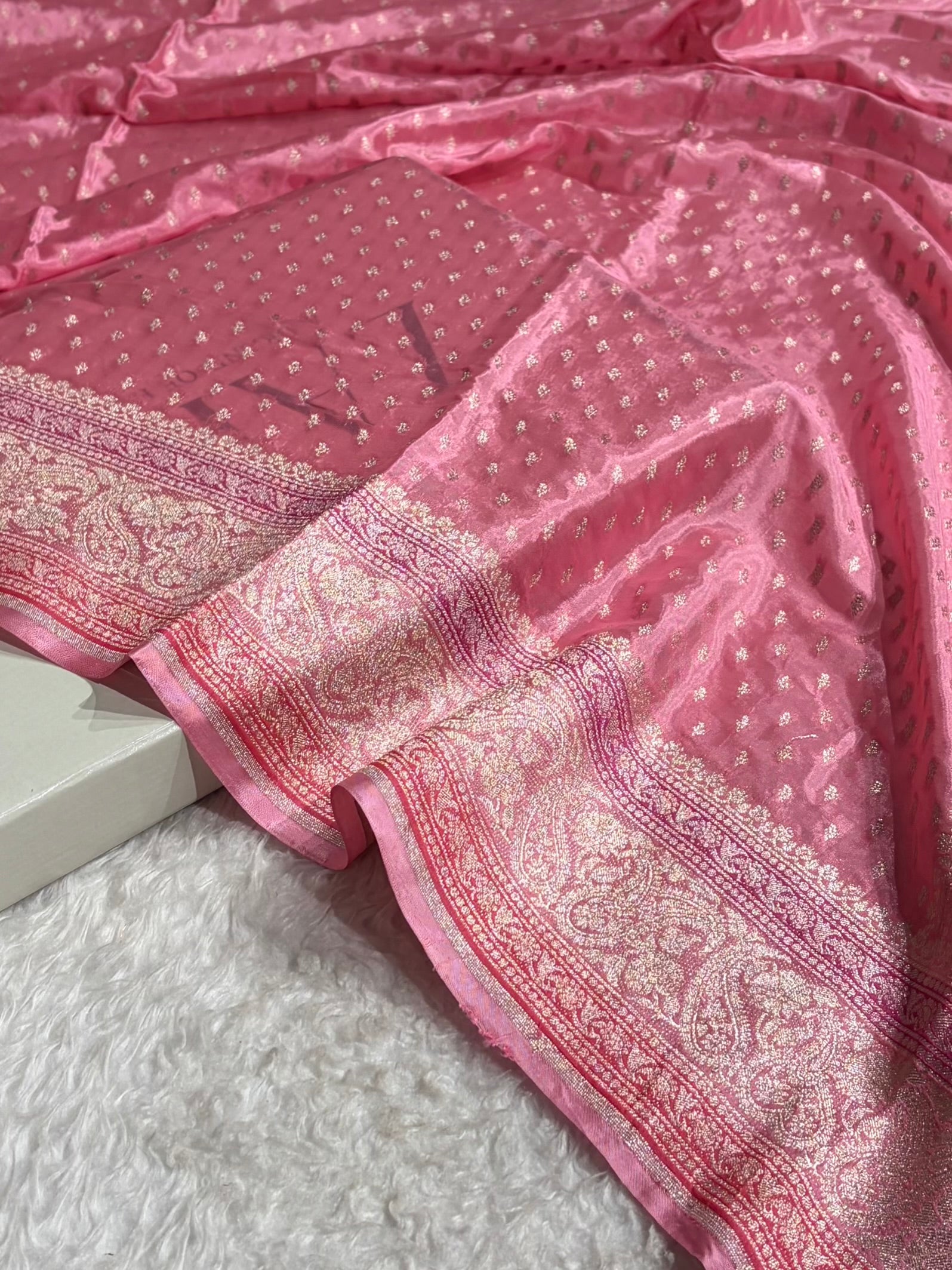 Pink Shades With Contrast Border Crepe Silky Katan Banarasi Saree CSK-05