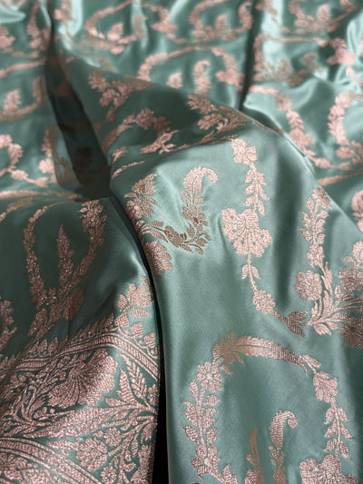 Sea Green Shades Banarasi With Floral Jaal Pattern Mashru Silk Saree MSM-132