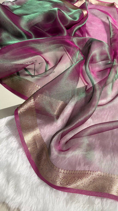 Cross Purple Shades Pure Tissue Silk Saree with Brocade Blouse PT-09