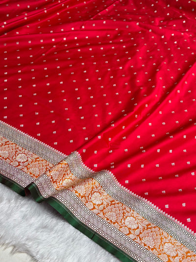 Contrast Red With Mustard Floral Border Mashru Silk Saree MSM-99