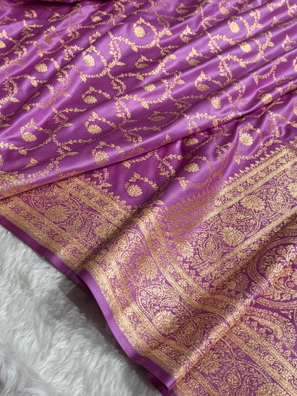 Lavender Shades Floral Jaal Pattern Satin Katan Silk saree SK55