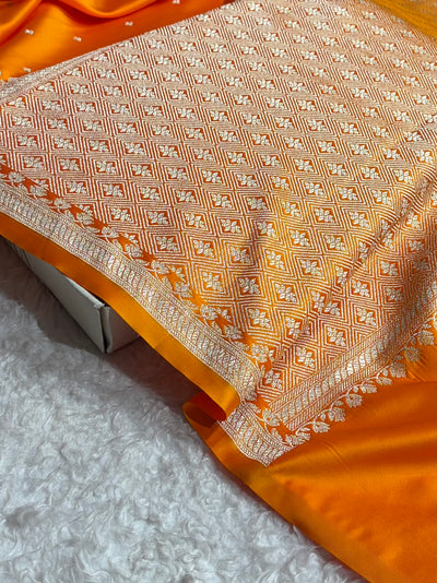 Fire Gold Shades Banarasi Boota Pattern Floral Mashru Silk Saree MSM-119
