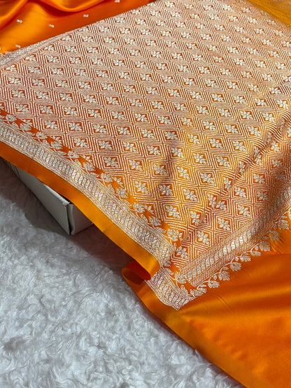 Fire Gold Shades Banarasi Boota Pattern Floral Mashru Silk Saree MSM-119
