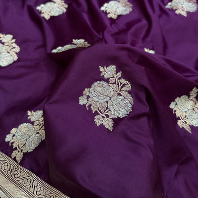 Purple Sona Rupa Floral Motif Mashru Silk Saree