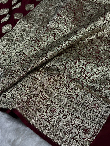 Garnet Katan Silk Saree In Boota Floral Motif