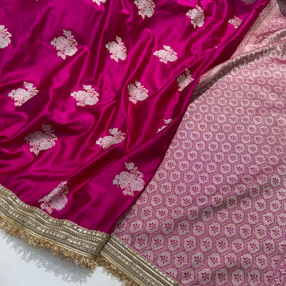 Gulabi Rani Pink Minakari Boota Mashru Silk Saree with gotta Patti