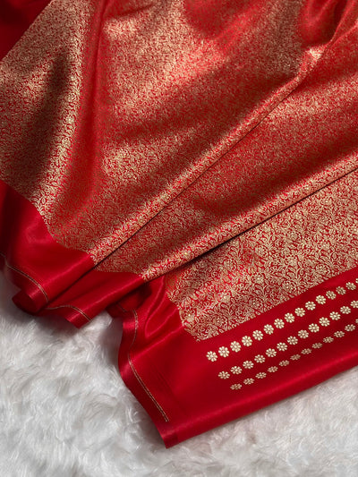 Red Shades Banarasi Satin Silk Saree with brocade blouse SS35