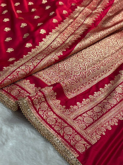 Cross Rani Booti Pattern With Gotta Patti Work Satin Katan Silk Saree SKGP49