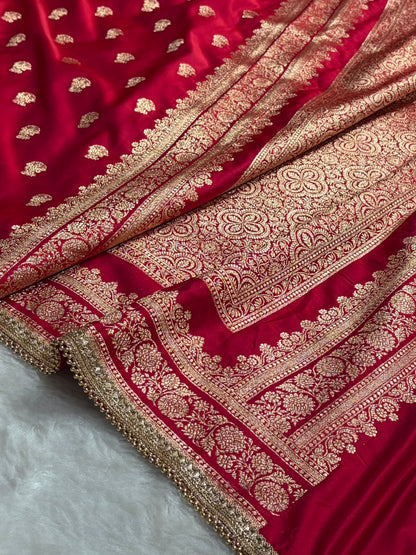 Cross Rani Booti Pattern With Gotta Patti Work Satin Katan Silk Saree SKGP49