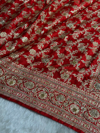 Bridal Red Pure Katan Silk Banarasi Saree with Zardozy, Ari and Stone work  PBSK01