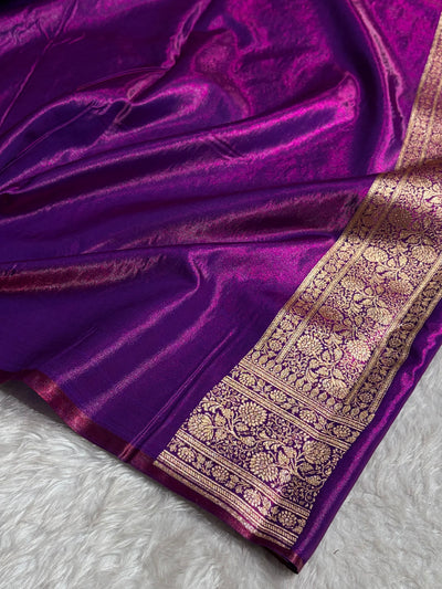 Cross Purple Shades Jaal Pattern Banarasi Satin Silk Saree SS57