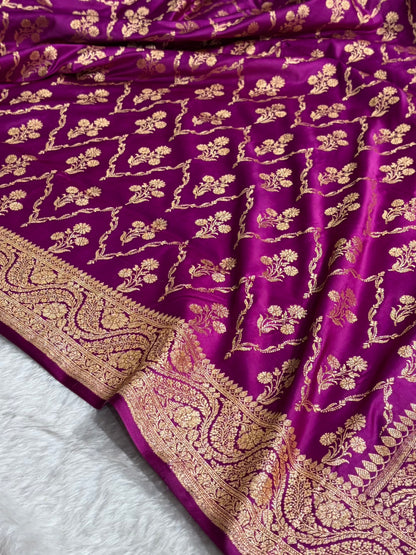 Magenta with Boota Pattern Satin Katan Silk Saree SK67