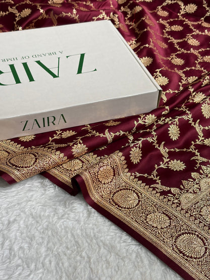 Banarasi Satin Katan Saree With Jaal Pattern in Chocolate Shades SK123
