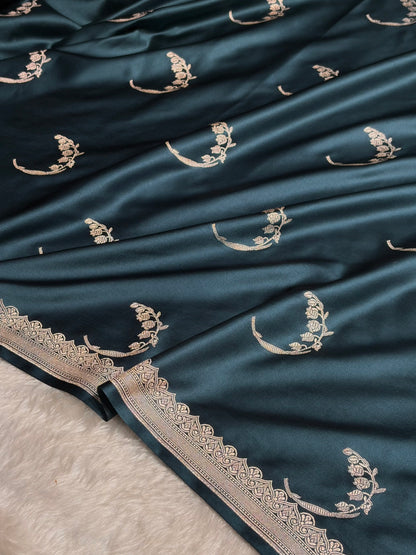 Dark Peacock Shades Unique Motif Mashru Silk Saree ms47