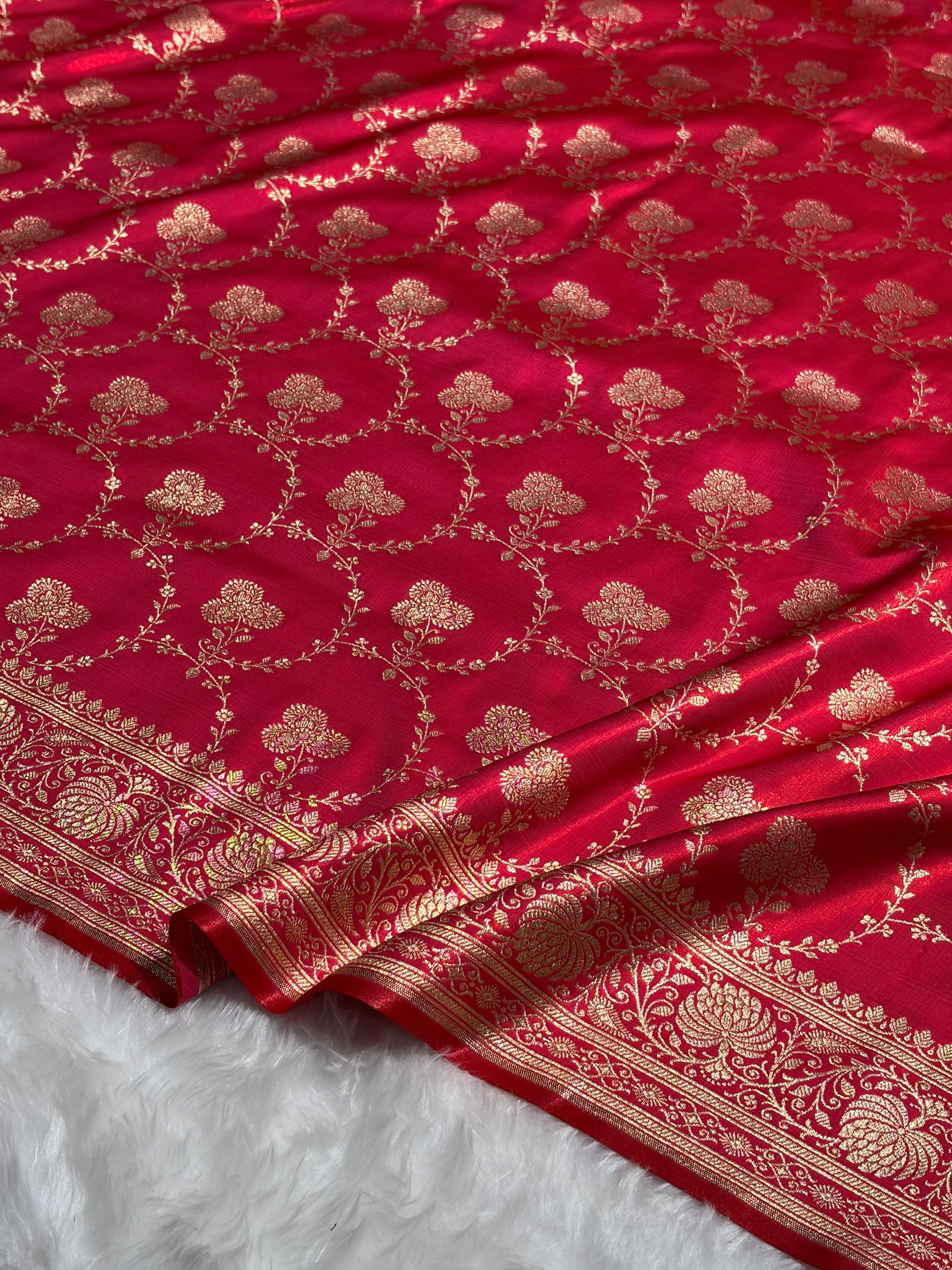 Satin Silk Saree Jaal in Corss Rani Shades SS23