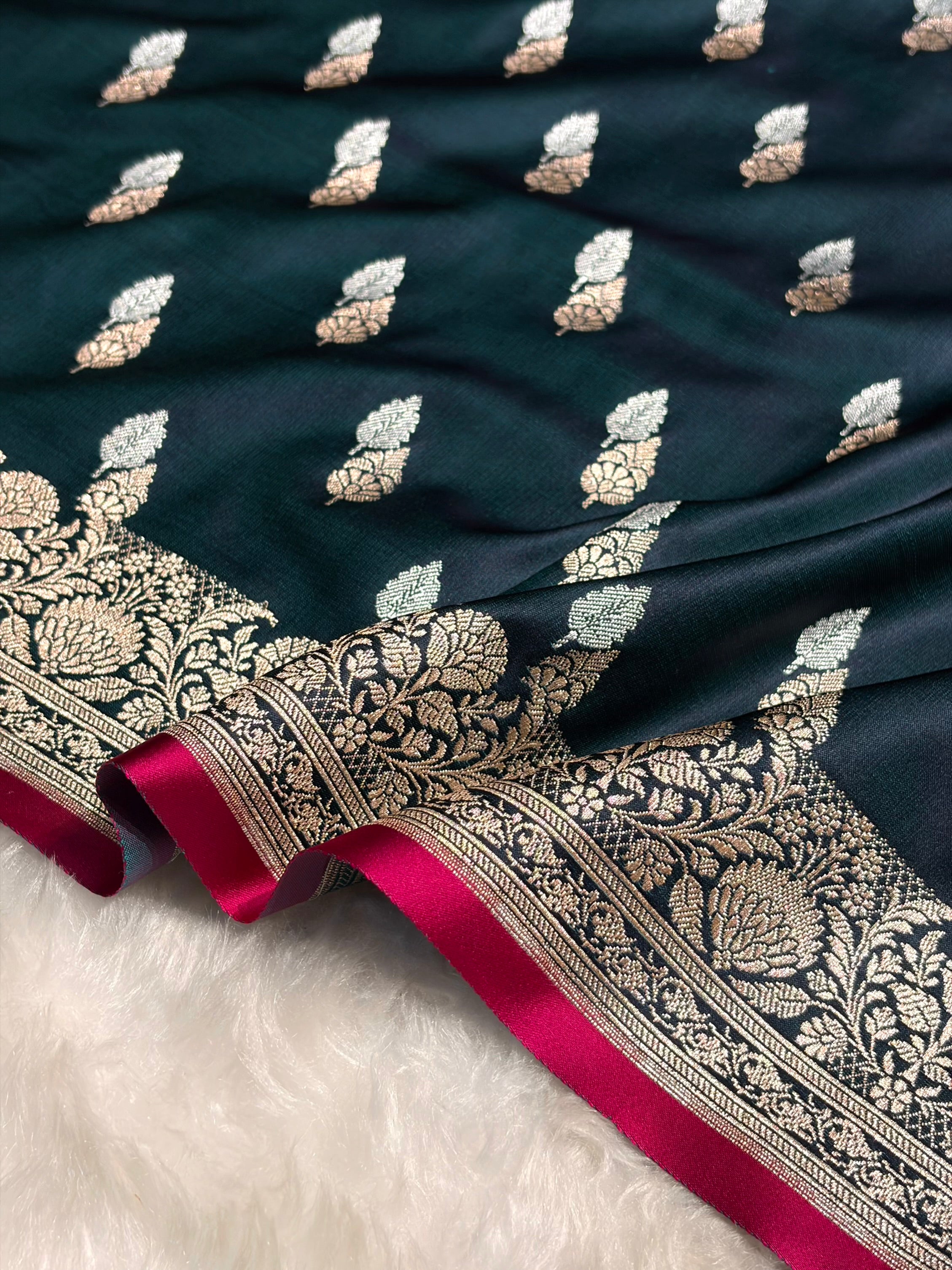 Dark Rama Shades Floral Booti Mashru Silk Saree MSM-69