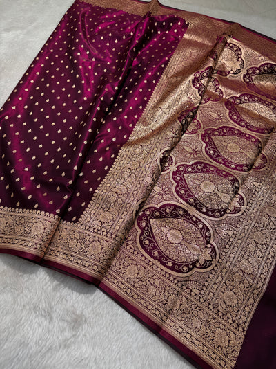 Ultra Light Weight Satin Silk Booti in Wine Shades SS06