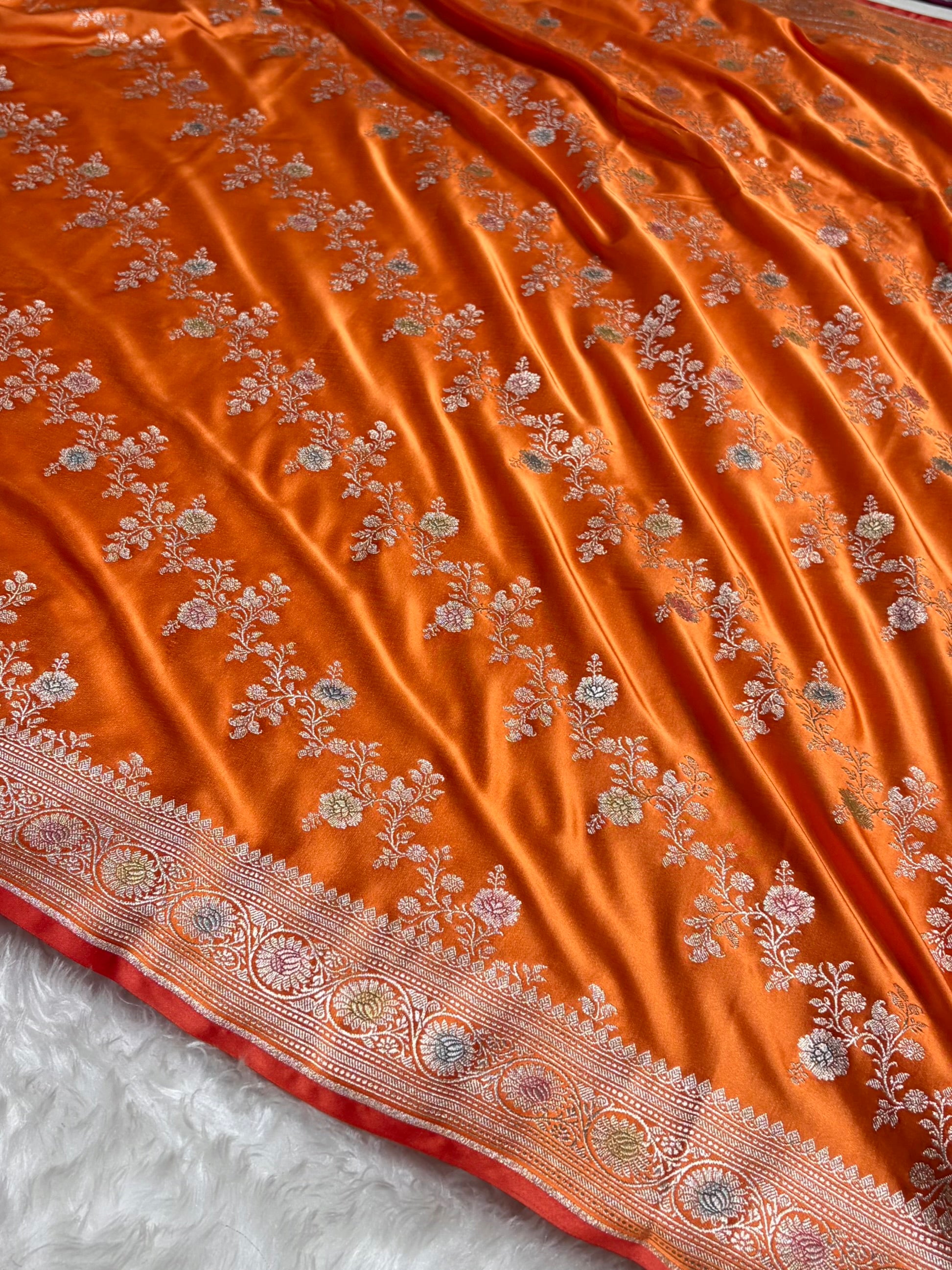 Orange Minakari Banarasi Cross Mashru Silk Saree MS01