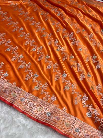 Orange Minakari Banarasi Cross Mashru Silk Saree MS01