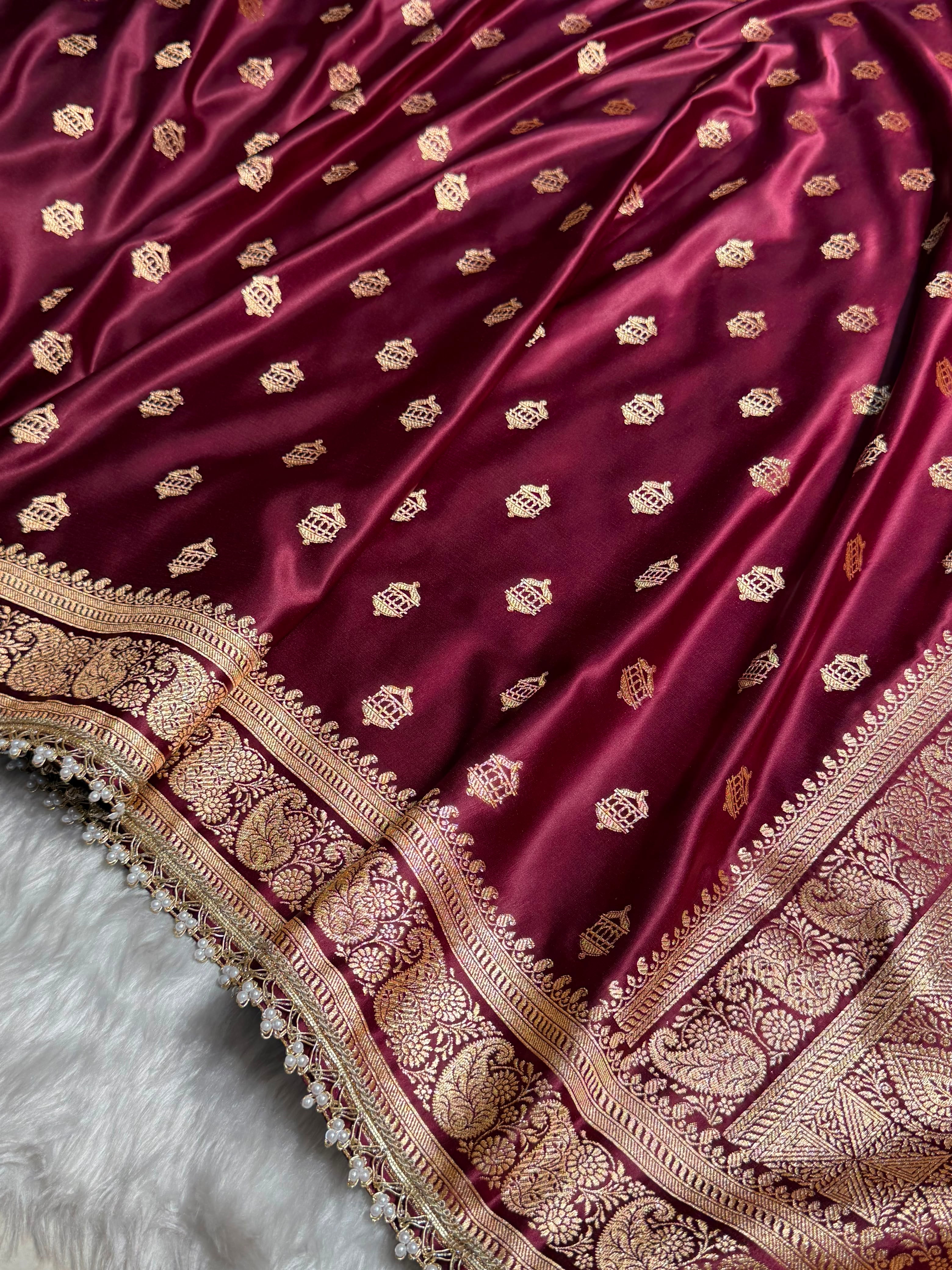 Banarasi Satin Katan Saree Booti Pattern With Gotta Patti in Chocolate Shades SKGP137