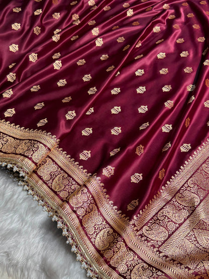 Banarasi Satin Katan Saree Booti Pattern With Gotta Patti in Chocolate Shades SKGP137