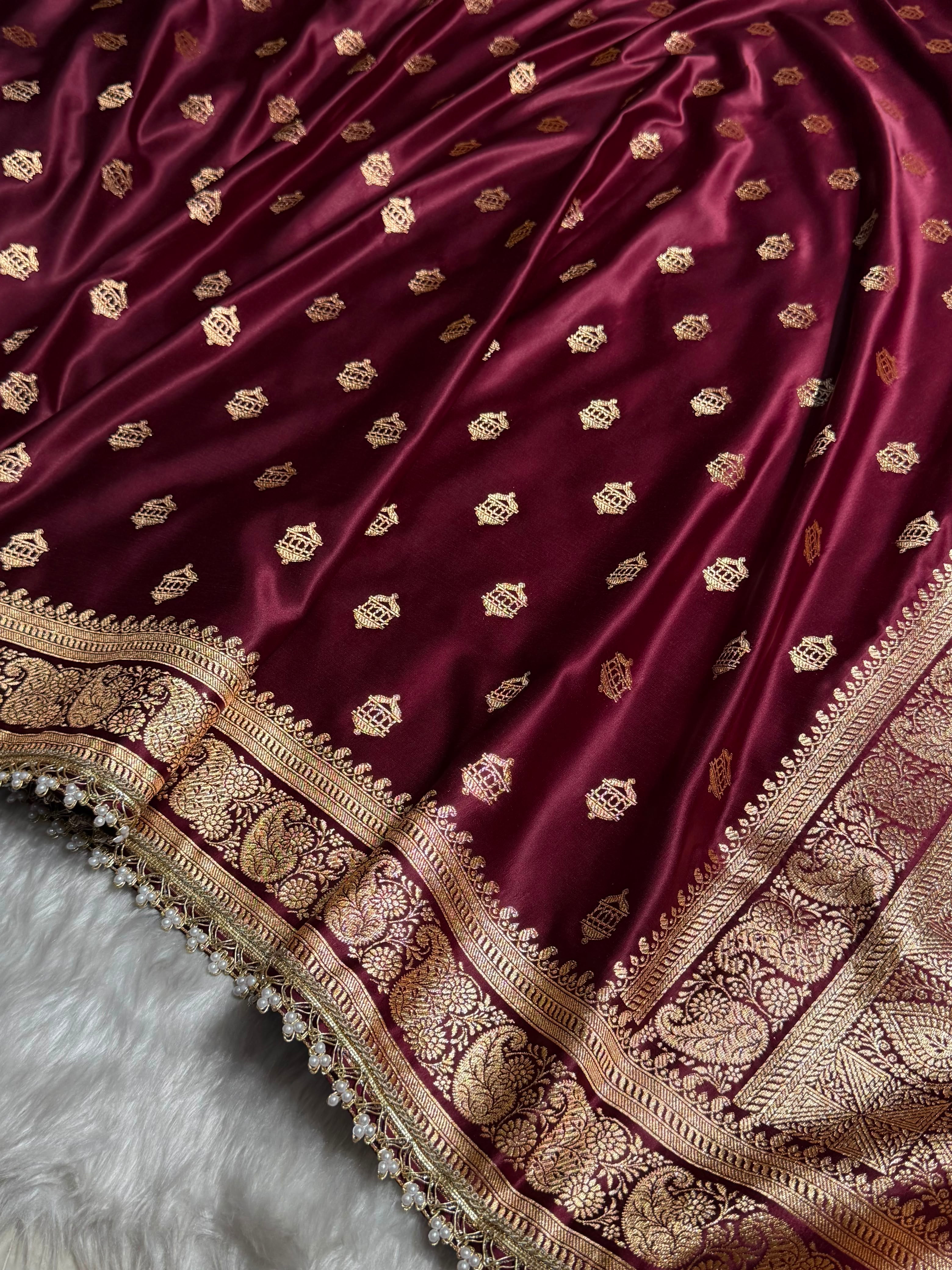 Banarasi Satin Katan Saree Booti Pattern With Gotta Patti in Chocolate Shades SKGP137