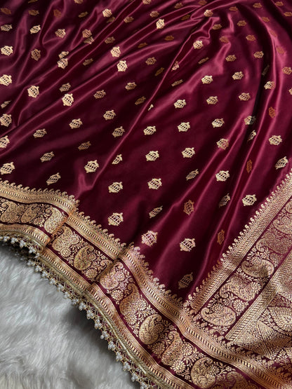 Banarasi Satin Katan Saree Booti Pattern With Gotta Patti in Chocolate Shades SKGP137