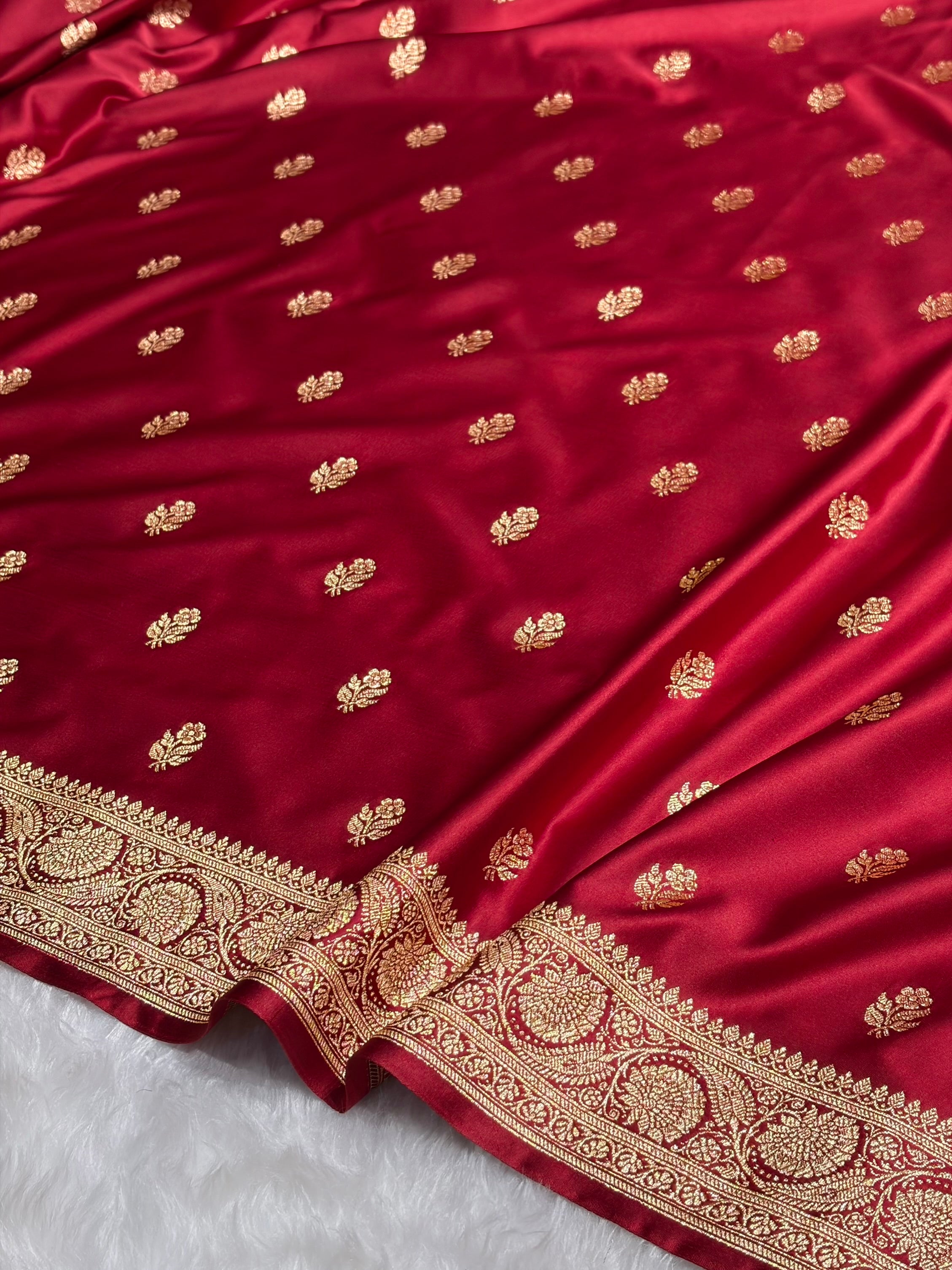 Maroon Floral Boota Pattern Satin Katan Silk Saree SK71