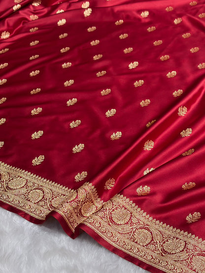 Maroon Floral Boota Pattern Satin Katan Silk Saree SK71