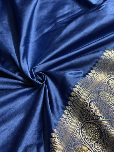 Banarasi Royal Blue Shades Swarovski Work Jaal Mashru Silk Saree BMCS63