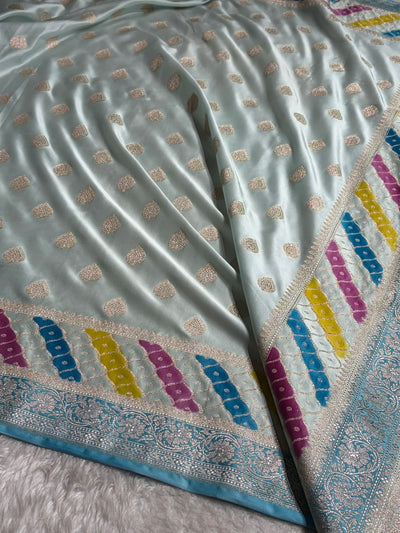 White Shade With Rangkat Border Pattern Mashru Silk Saree