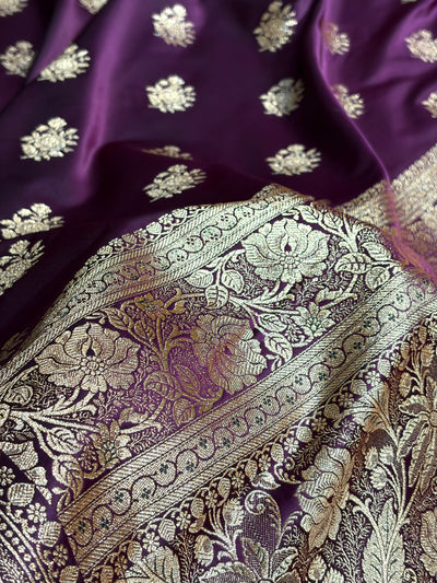 Banarasi Satin Katan Saree Booti Pattern in Wine Shades SK138