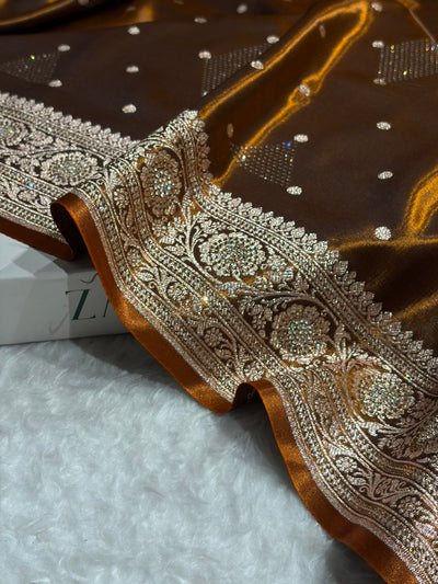 Satin Silk Dot Booti in Rust Shades with Swarovski work BSS08
