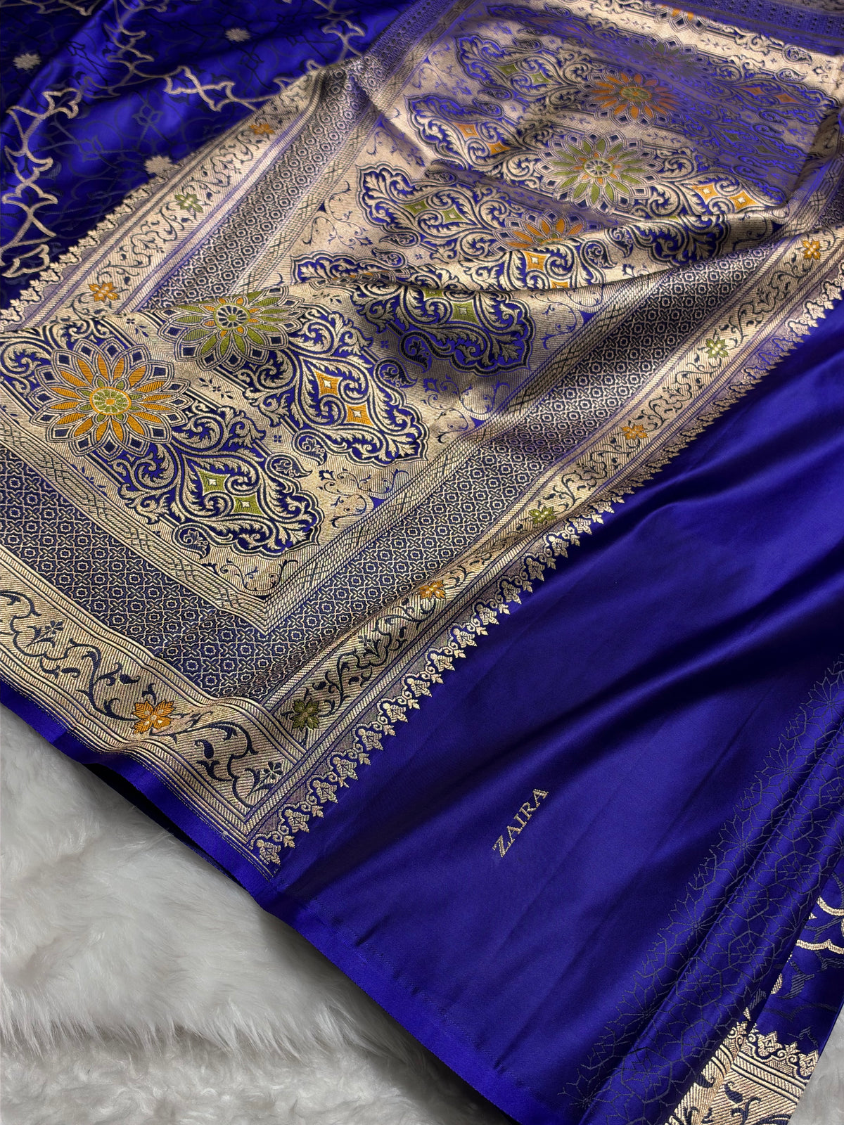 Banarasi Premium Royal Blue Satin Katan with Tanchoi Pattern SK157