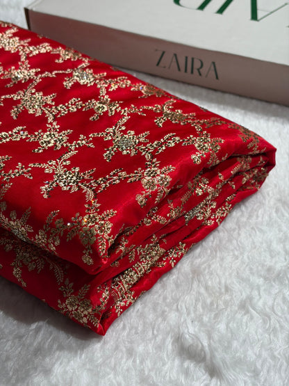 Bridal Red Satin Silk Jaal with Swarovski Stone Work & brocade Blouse BSS16