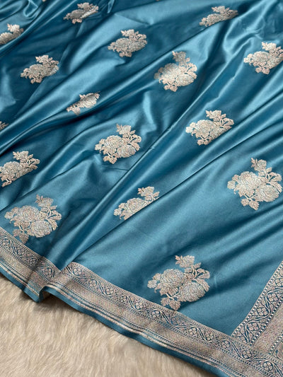 Sky Blue Sona Rupa Floral Motif Mashru Silk Saree MCS50